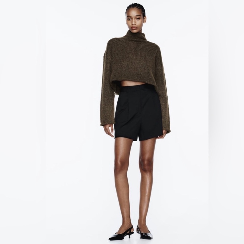 ZARA NWT PLEATED HIGH WAIST SHORTS BLACK